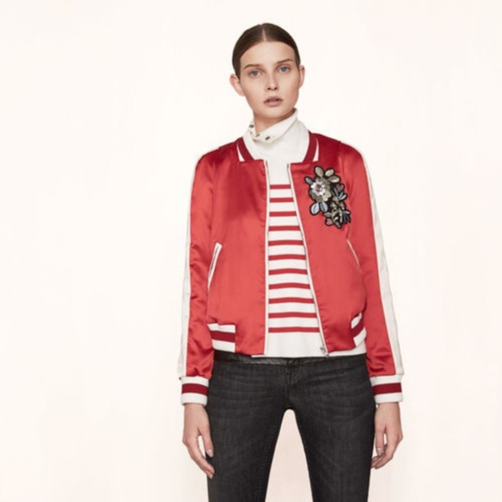 Maje red satin jacket size 36